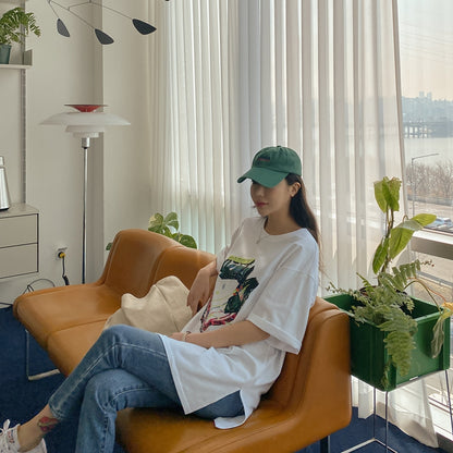 White Graphic Crewneck Tshirts Womens Tees Loose Fit Short Sleeved Top