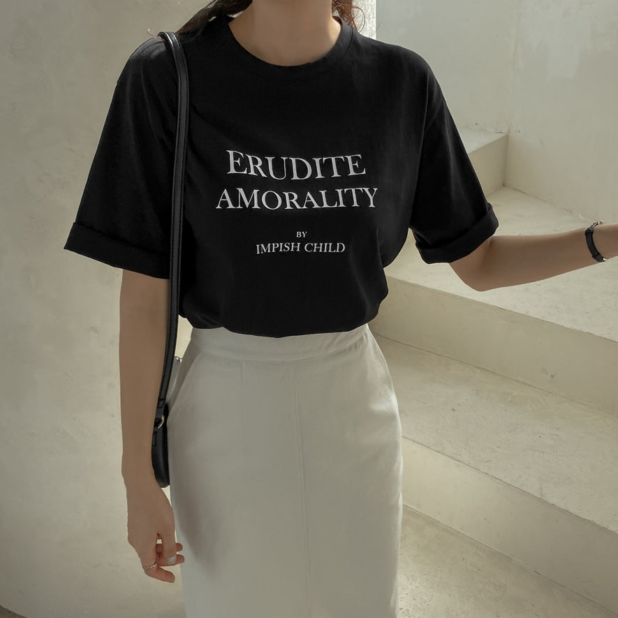 Black Graphic Crewneck Tshirts Womens Short Sleeved Tees Cotton Tops