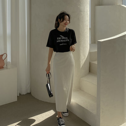 Black Graphic Crewneck Tshirts Womens Short Sleeved Tees Cotton Tops