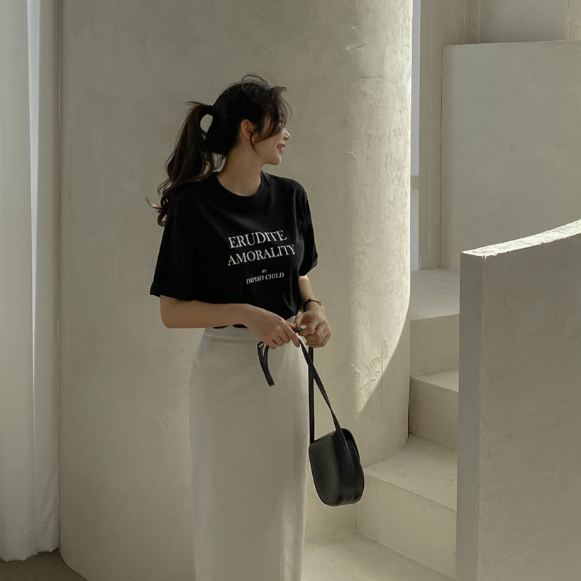 Black Graphic Crewneck Tshirts Womens Short Sleeved Tees Cotton Tops