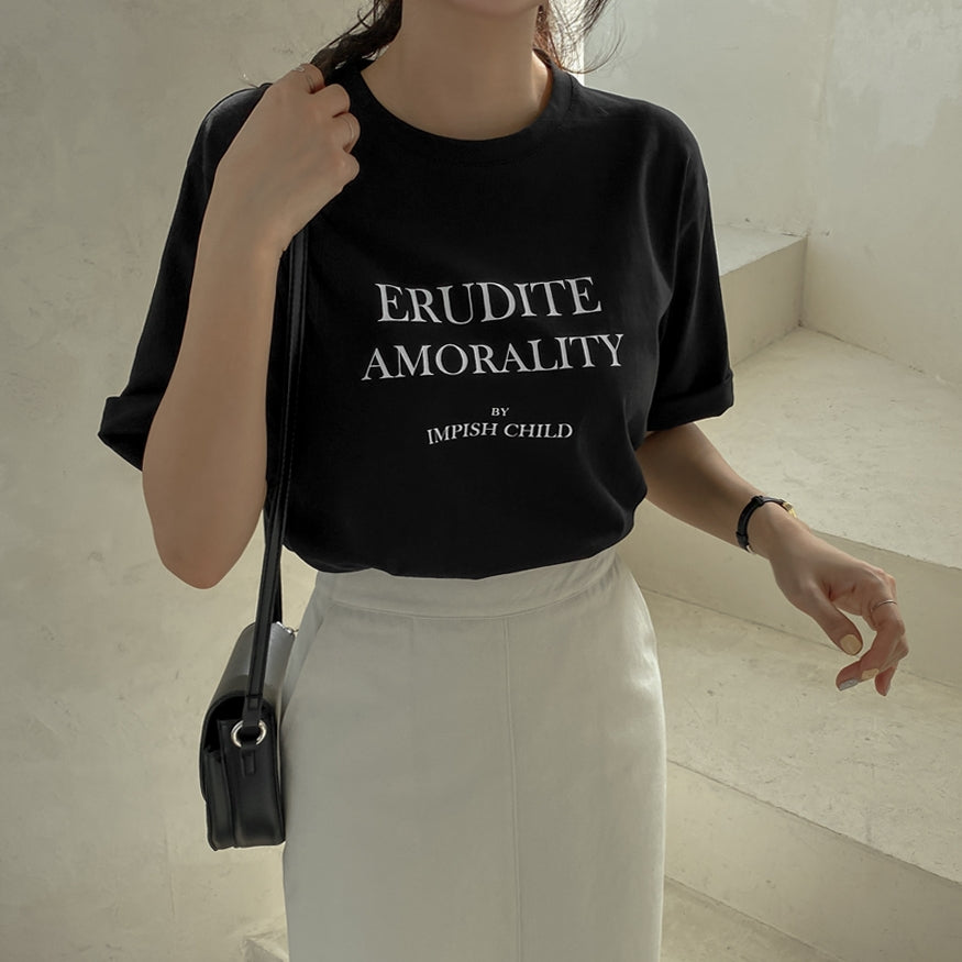 Black Graphic Crewneck Tshirts Womens Short Sleeved Tees Cotton Tops