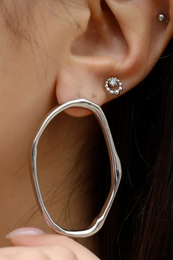 Silver Circle Earrings Korean Womens Fashion Kpop Luxurious style