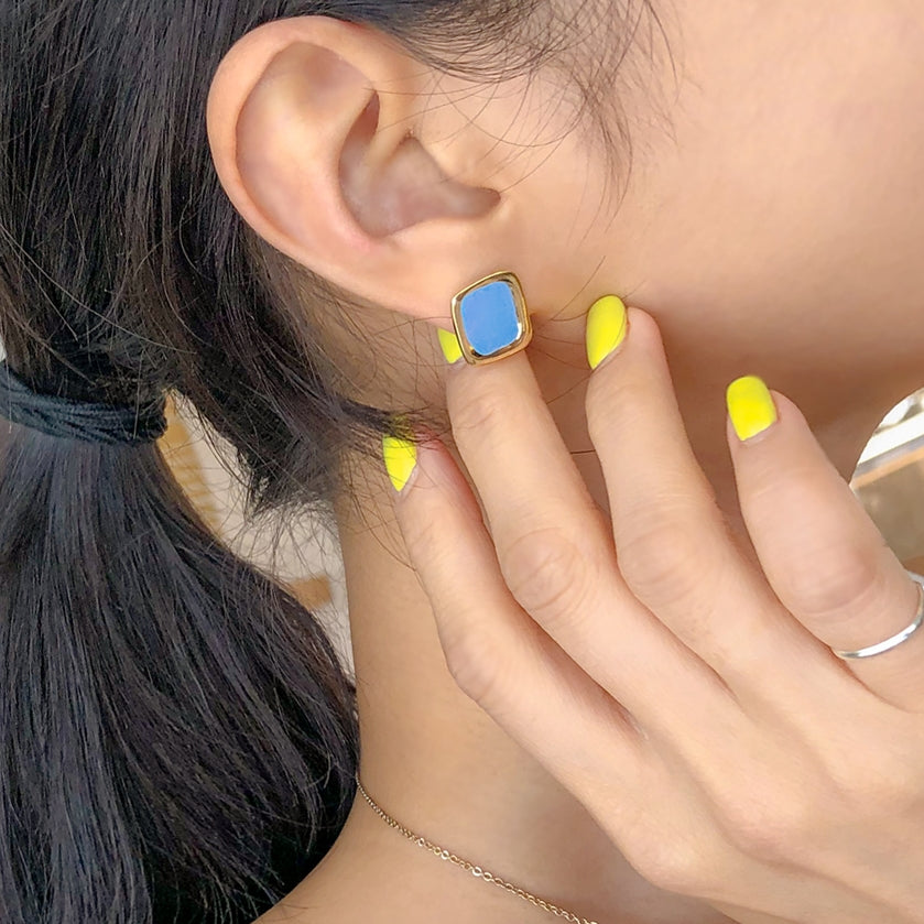 Squared Colored Earrings Accessories Korean Fashion Women