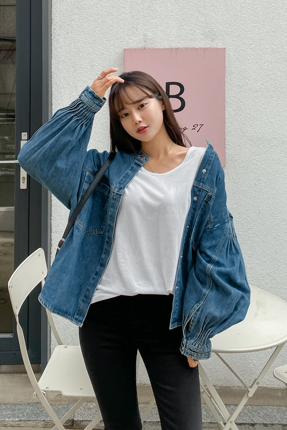 Medium Blue Denim Jackets Womens Girls Korean Style Outerwear Unique