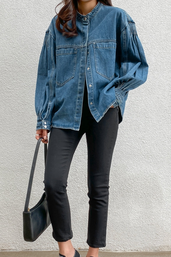 Medium Blue Denim Jackets Womens Girls Korean Style Outerwear Unique