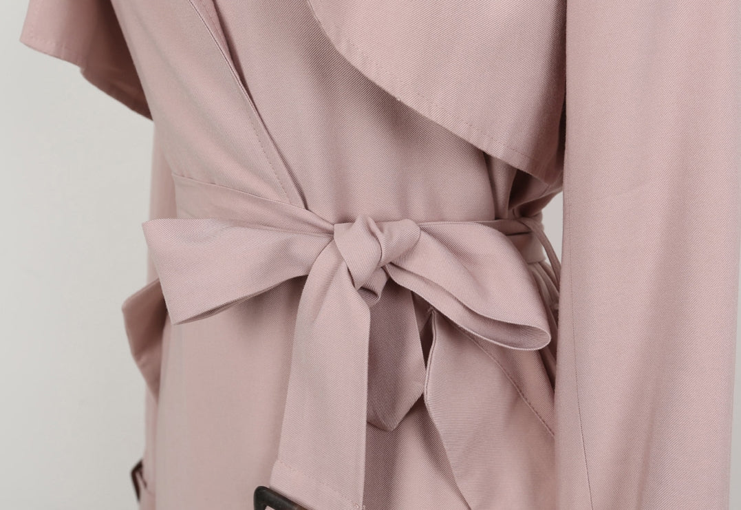 Pink No-Button Womens Trench Coats Jackets Outerwear Sheer Lightweight