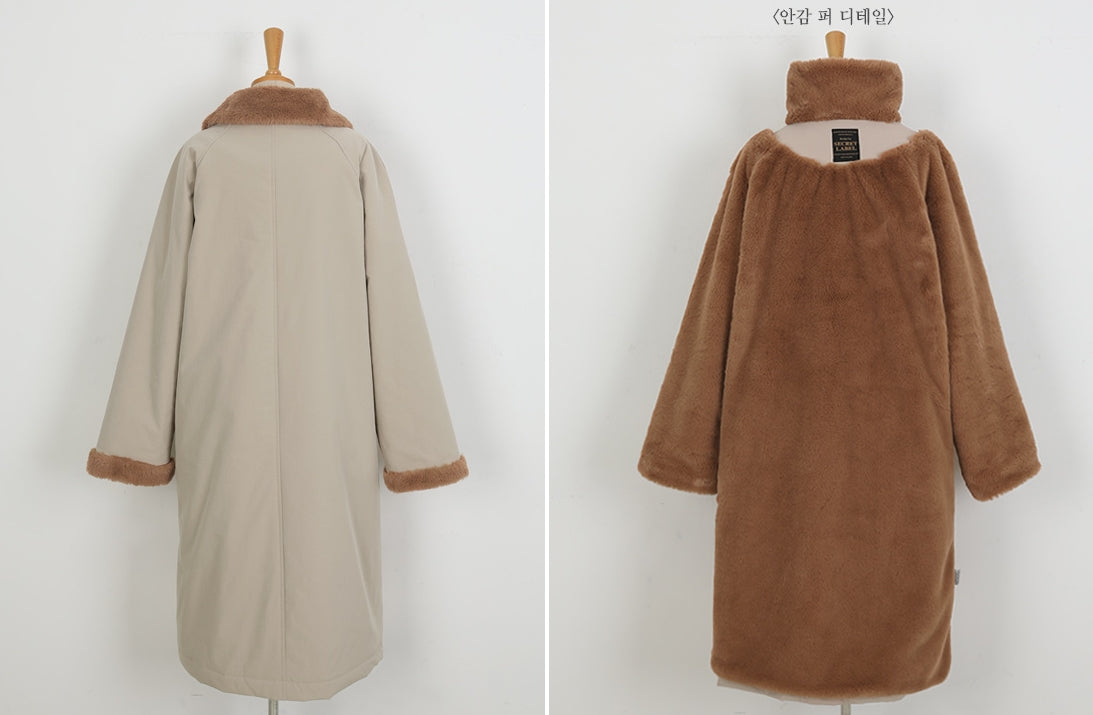 Beige Fake fur Puffer Trench Coats Womens Winter Outerwear Waistbelt
