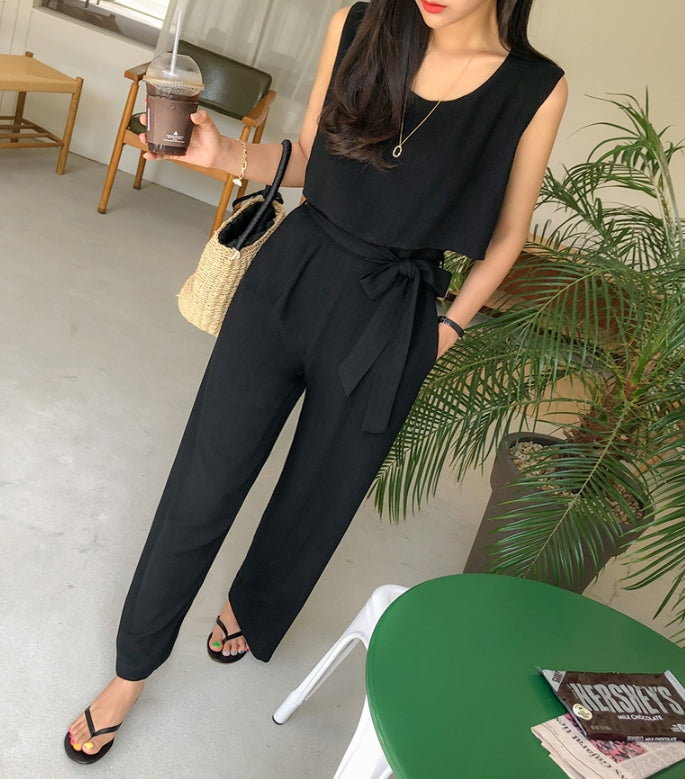 Loose Linen Jumpsuit Womens Playsuit Overalls Sleeveless Trousers Ladies