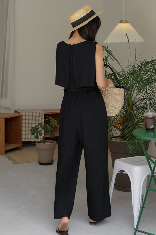 Loose Linen Jumpsuit Womens Playsuit Overalls Sleeveless Trousers Ladies