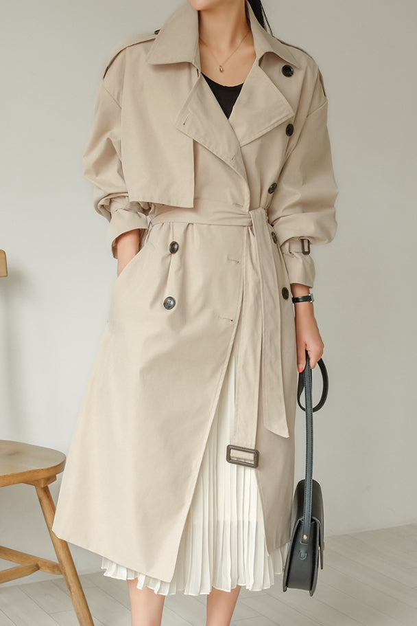 Beige Classic Double Breasted Trench Coats For Womens Cotton Blend New
