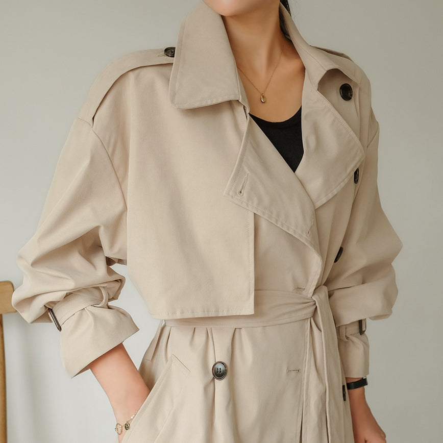 Beige Classic Double Breasted Trench Coats For Womens Cotton Blend New