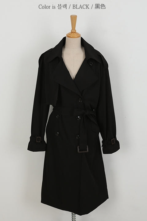 Black Classic Double Breasted Trench Coats For Womens Cotton Blend New