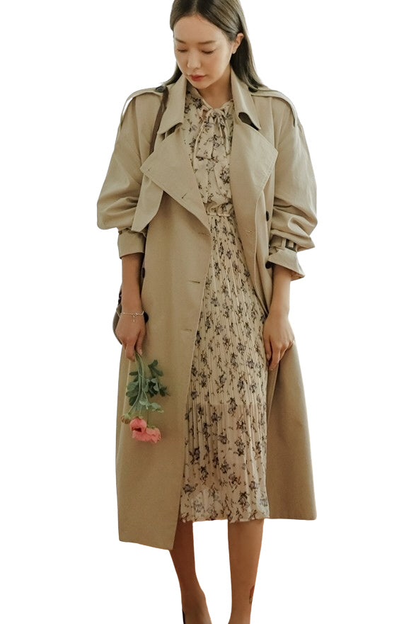 Dark Beige Classic Double Breasted Trench Coats For Womens Cotton Blend New