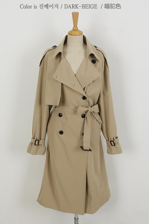 Dark Beige Classic Double Breasted Trench Coats For Womens Cotton Blend New