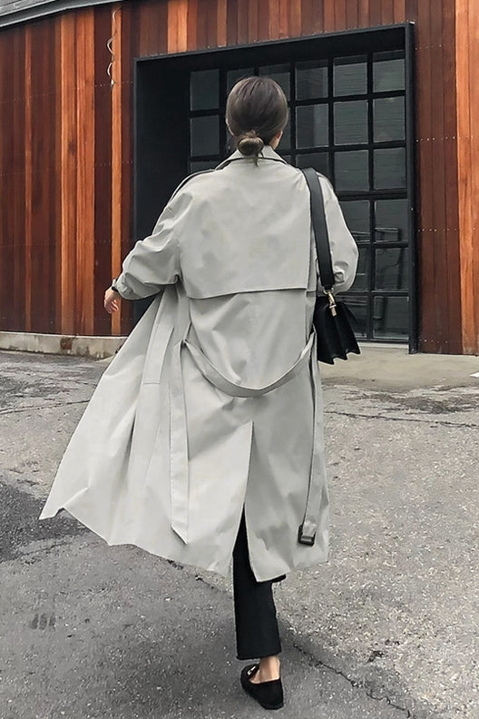 Light Gray Classic Double Breasted Trench Coats For Womens Cotton