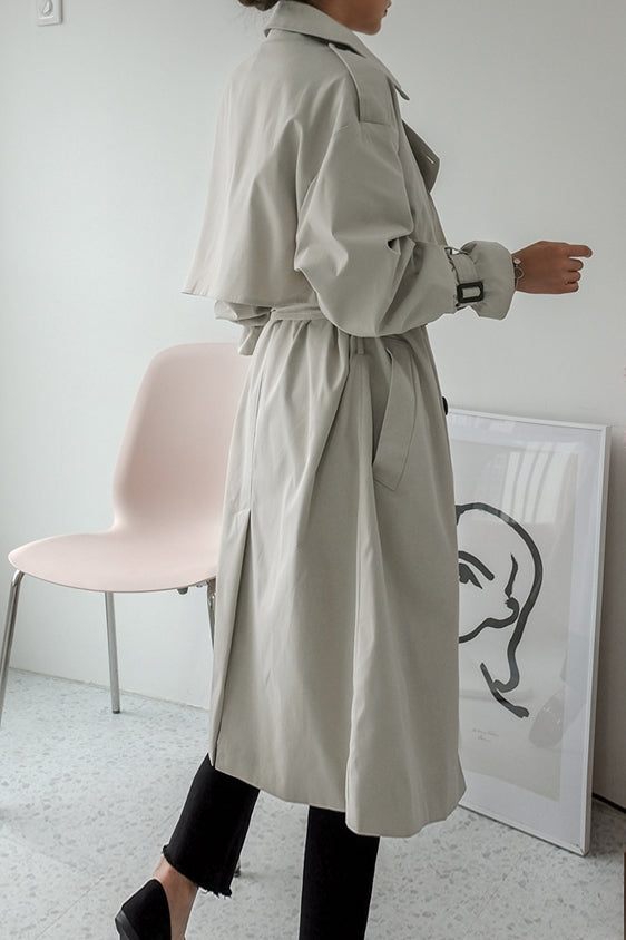 Light Gray Classic Double Breasted Trench Coats For Womens Cotton