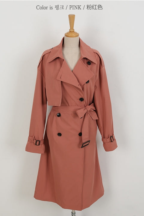Pink Classic Double Breasted Trench Coats For Womens Cotton Blend New
