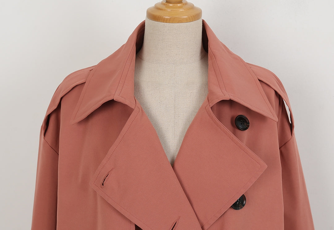 Pink Classic Double Breasted Trench Coats For Womens Cotton Blend New