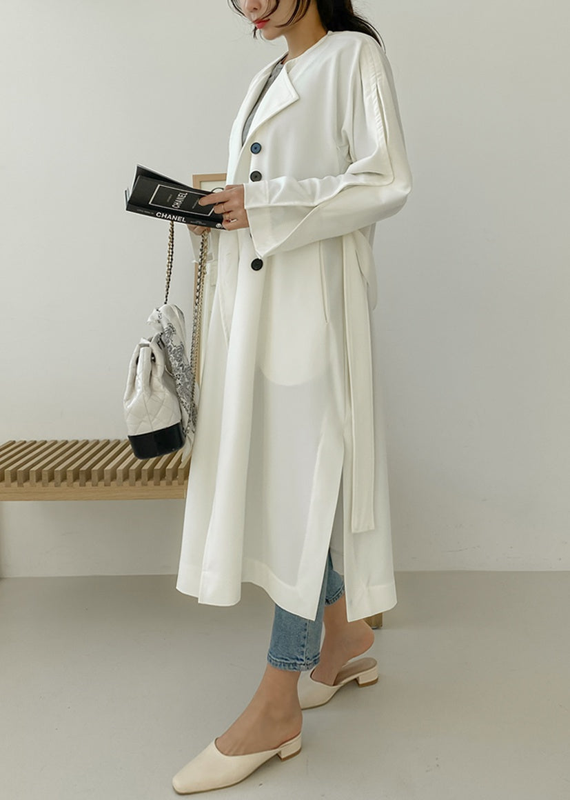 White Black Two-way wear Sophisticated Sheer Long Trench Coats Belted For Womens Loose Fit Outerwear Spring Autumn Korean Drama Fashion