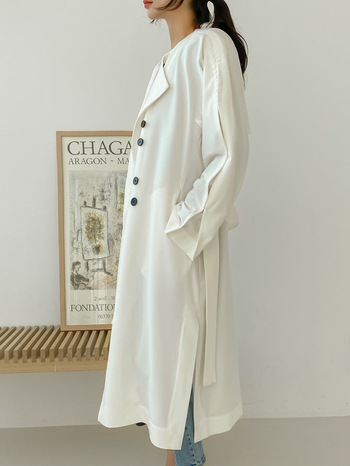 White Black Two-way wear Sophisticated Sheer Long Trench Coats Belted For Womens Loose Fit Outerwear Spring Autumn Korean Drama Fashion