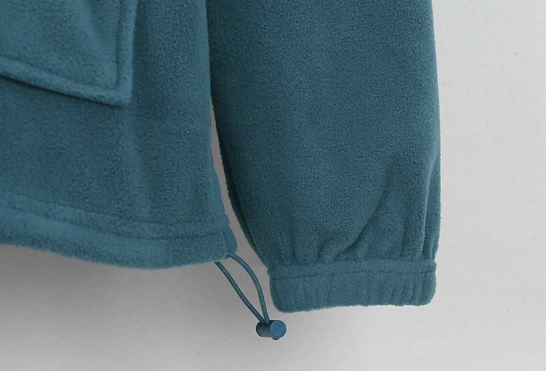 Blue Casual Shearling Fleece Pullover Womens Zipup Mockneck Sweaters