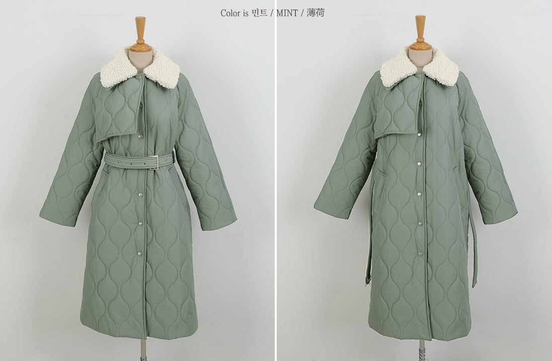 Mint Winter Puffers Long Coats Womens Waistbelt Outerwear quilted