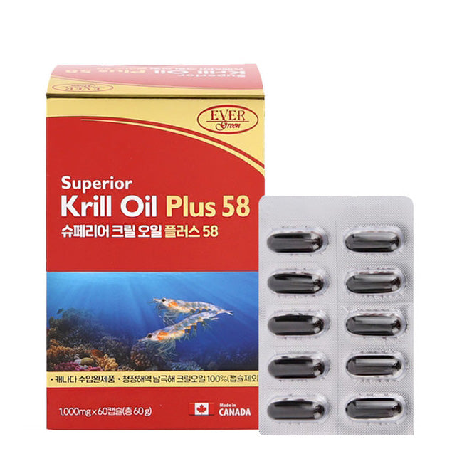 EVER GREEN Superior Krill Oil Plus 58 1000mg x 60capsules Health Gifts