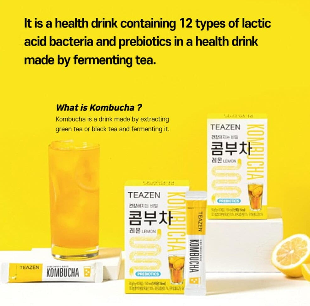 TEAZEN Kombucha Lemon 30T Powdered Drink Lactobacilli Probiotics Tea Health Supplements