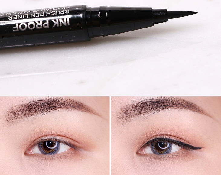 THE FACE SHOP INK PROOF BRUSH PEN LINER 01 BLACKPROOF Korean Beauty