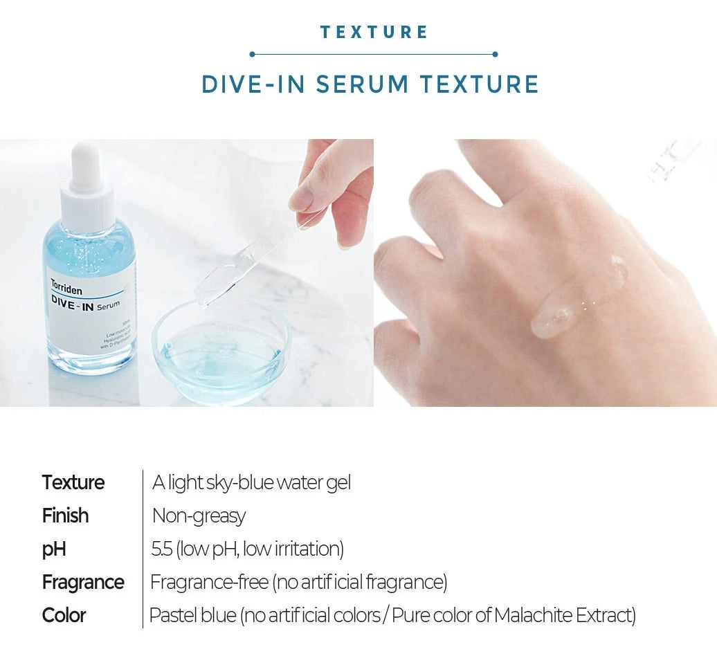 Torriden Dive-In Serum 50ml Sensitive Skincare Glow Moisture Hyaluronic Acid Moisturizing