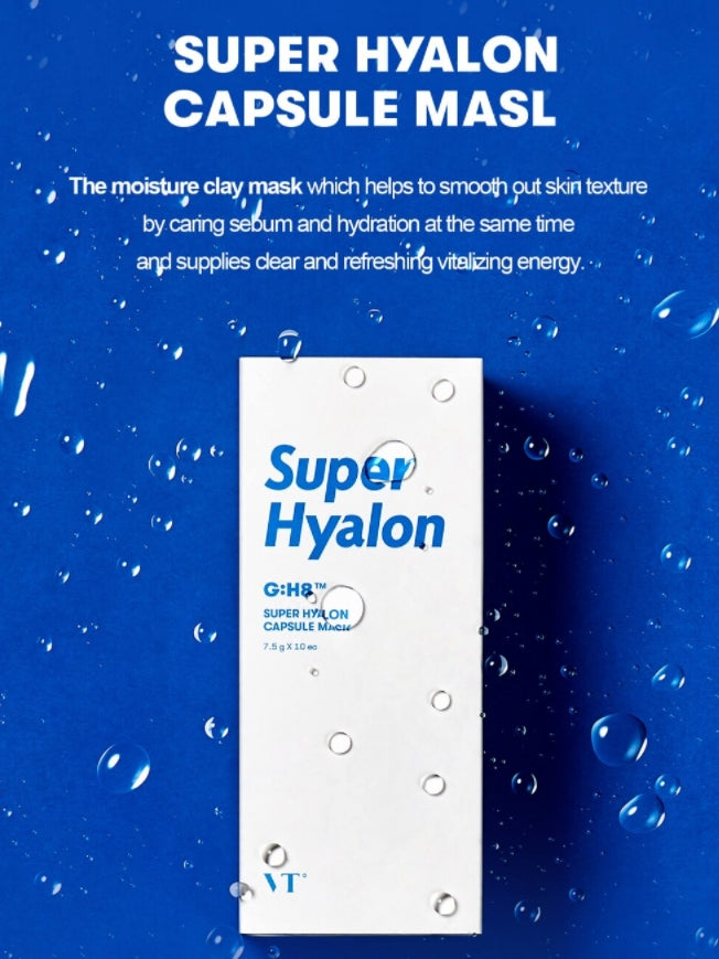VT Super Hyalon Capsule Masks 10 Packs Dry Skin Moisture Hydrating Soothing Care Panthenol Blue Mellow Controlling excess sebums