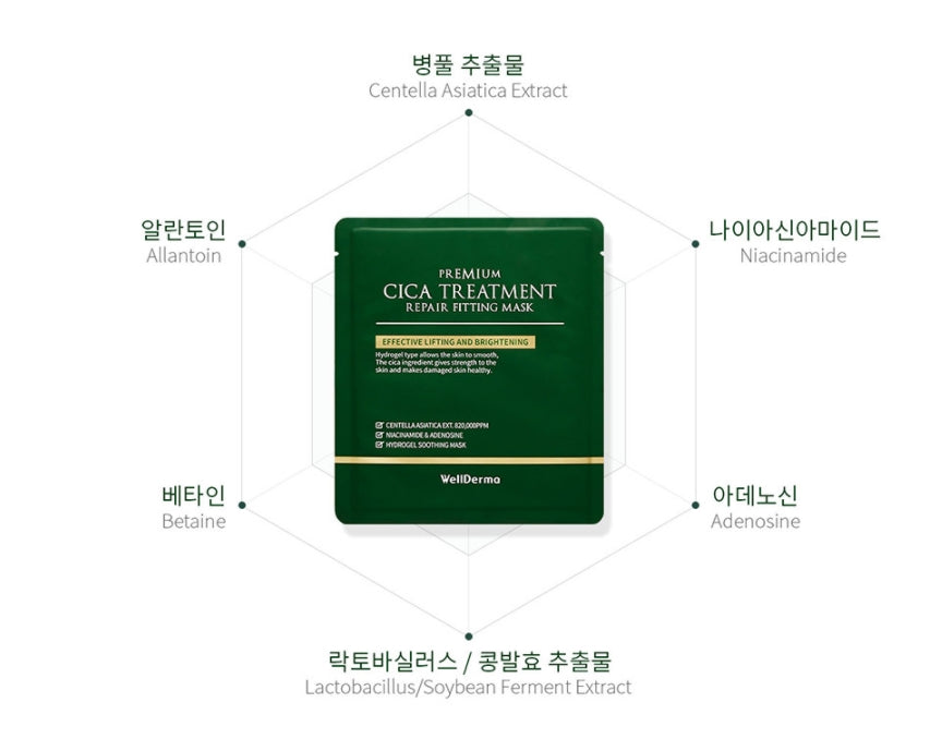 Wellderma Cica Treatment Repair Fitting Mask Soothes Improves Wrinkles