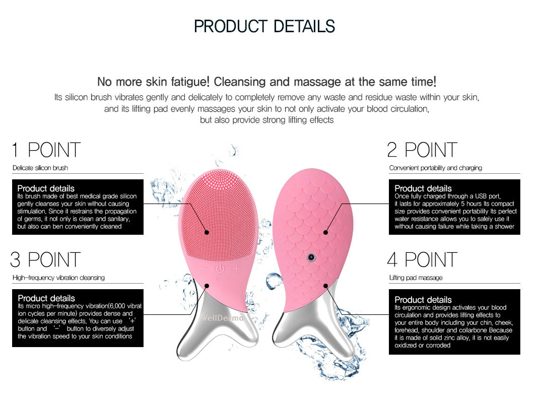 Wellderma Cleansing Fish Face Facial Massage Device Tools Waterproof