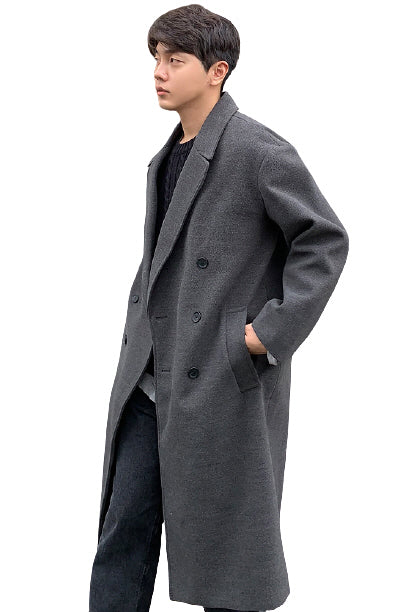Charcoal Double Breasted Long Coats Mens Winter Outerwear Outfits Kpop