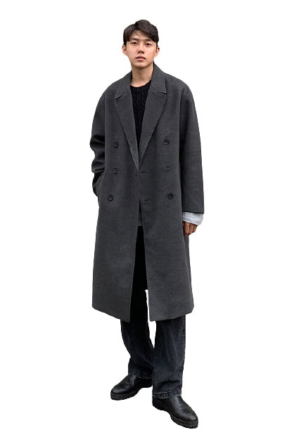 Charcoal Double Breasted Long Coats Mens Winter Outerwear Outfits Kpop