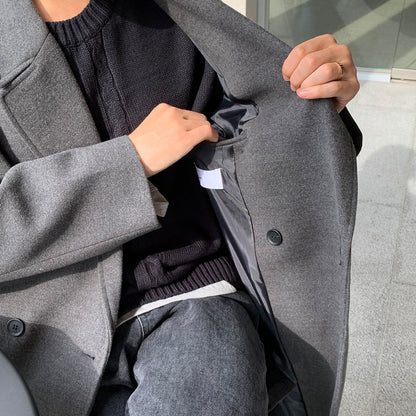 Charcoal Double Breasted Long Coats Mens Winter Outerwear Outfits Kpop