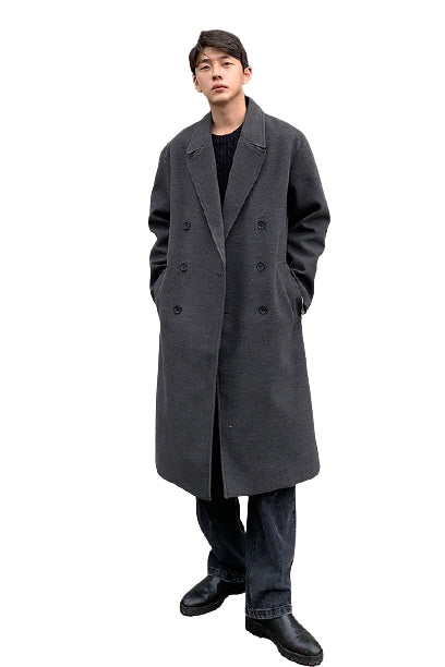 Charcoal Double Breasted Long Coats Mens Winter Outerwear Outfits Kpop