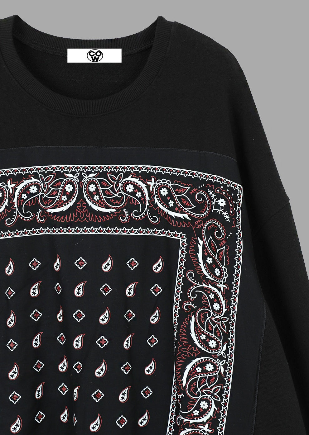 Black Paisley Crewneck Sweatshirts Mens Crewneck Tops Bandana Pattern