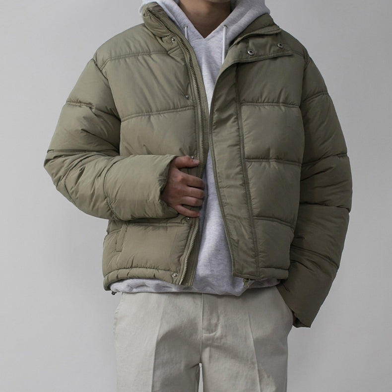 Khaki Green Mens Short Puffers Winter Outerwear Outfits Kpop Style Coats Clothing