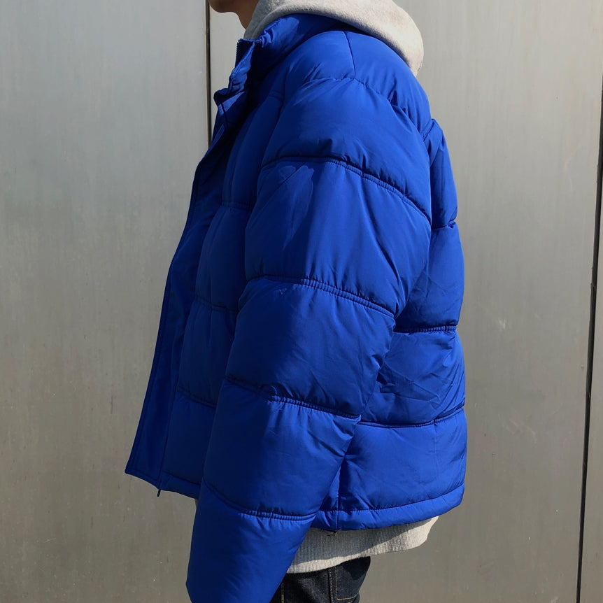 Blue Mens Short Puffers Winter Outerwear Outfits Kpop Style Coats Clothing