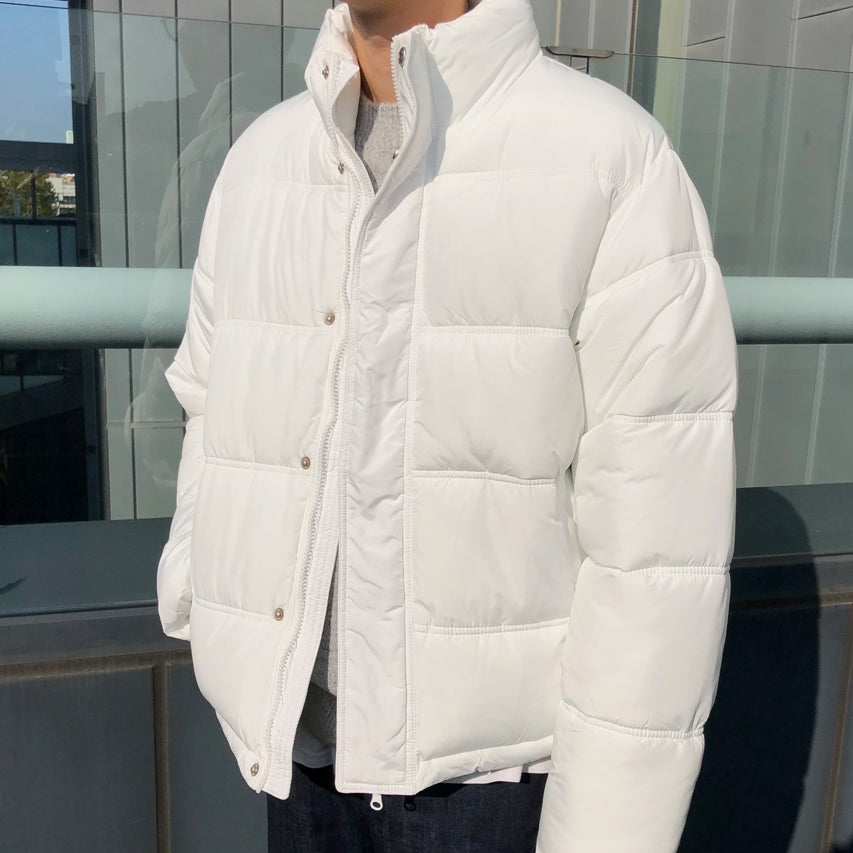 White Mens Short Puffers Winter Outerwear Outfits Kpop Style Coats Clothing