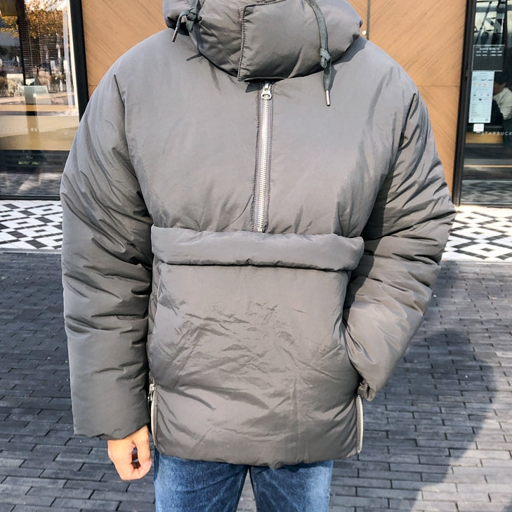Grey Hooded Puffers Winter Jackets Mens Coats Wellon Loose Fit Outer