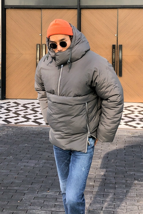 Grey Hooded Puffers Winter Jackets Mens Coats Wellon Loose Fit Outer