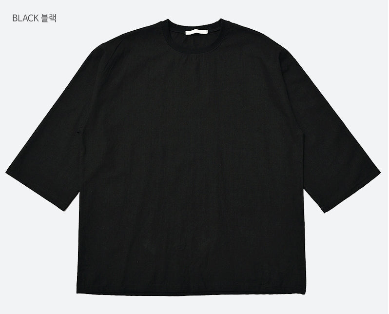 Black Woven 3/4 Sleeved Tees Korean Mens Fashion Summer Casual