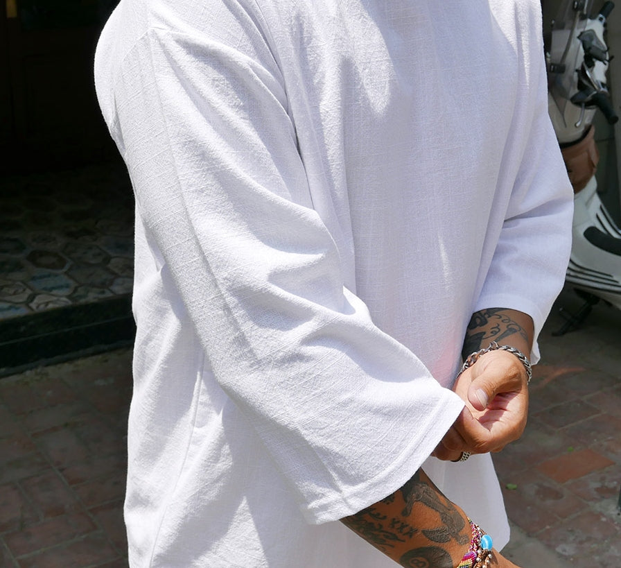 White Woven 3/4 Sleeved Tees Korean Mens Fashion Summer Season Casual