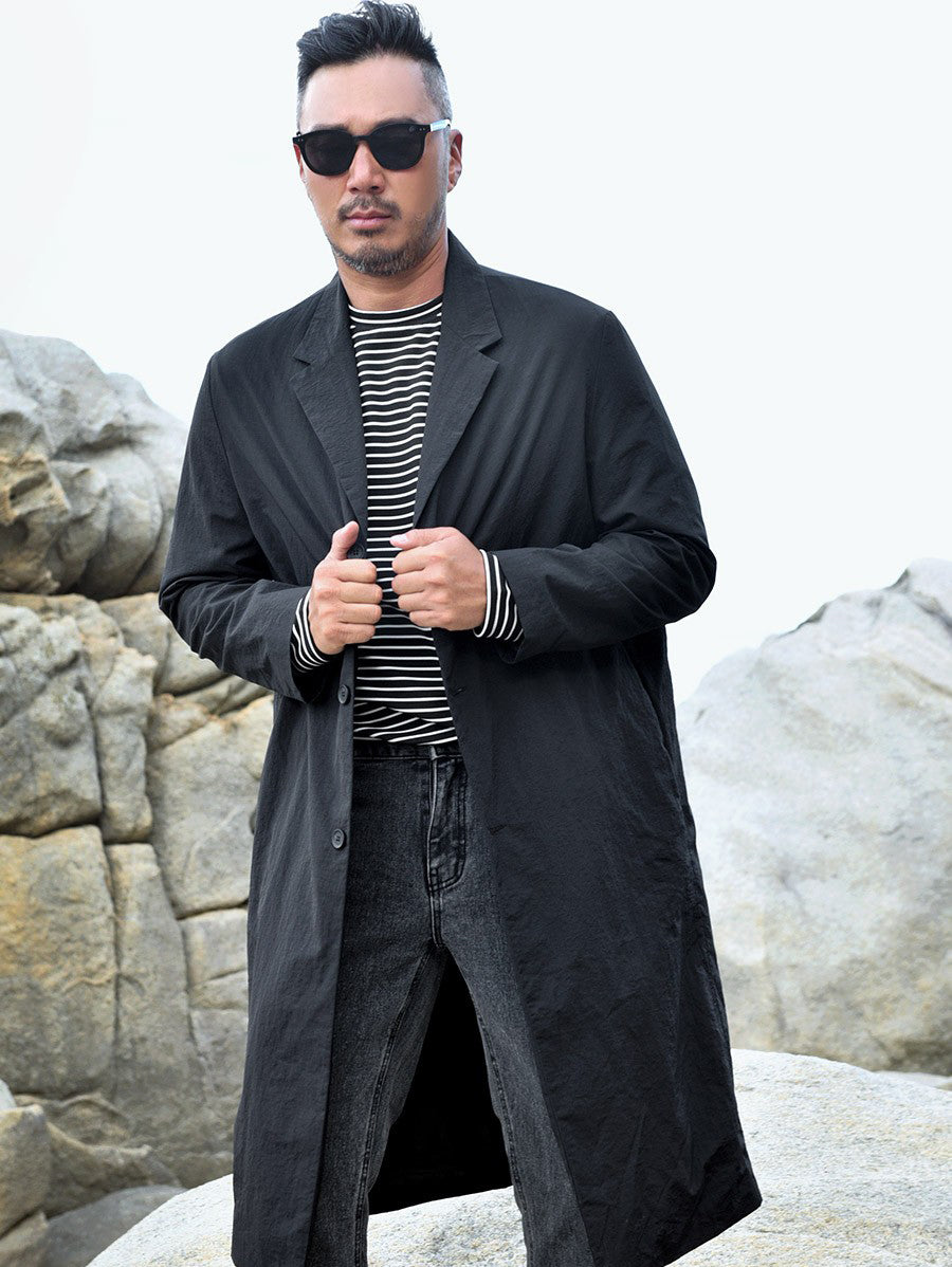 Black Matrix Style Single Breasted Long Coats Mens Three Button Outer