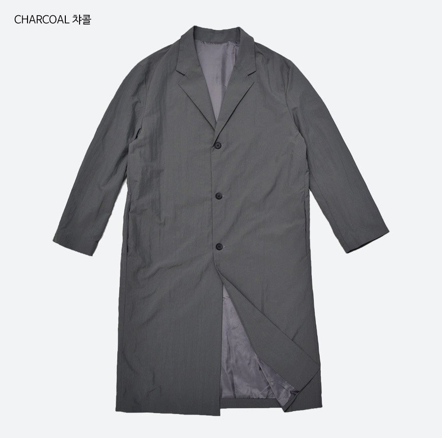 Charcoal Matrix Style Single Breasted Long Coats Mens Three Button Outer