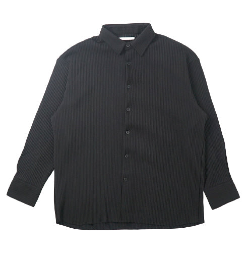 Black Pleated Casual Shirts Mens Button Front Wool Blend Tops Korean