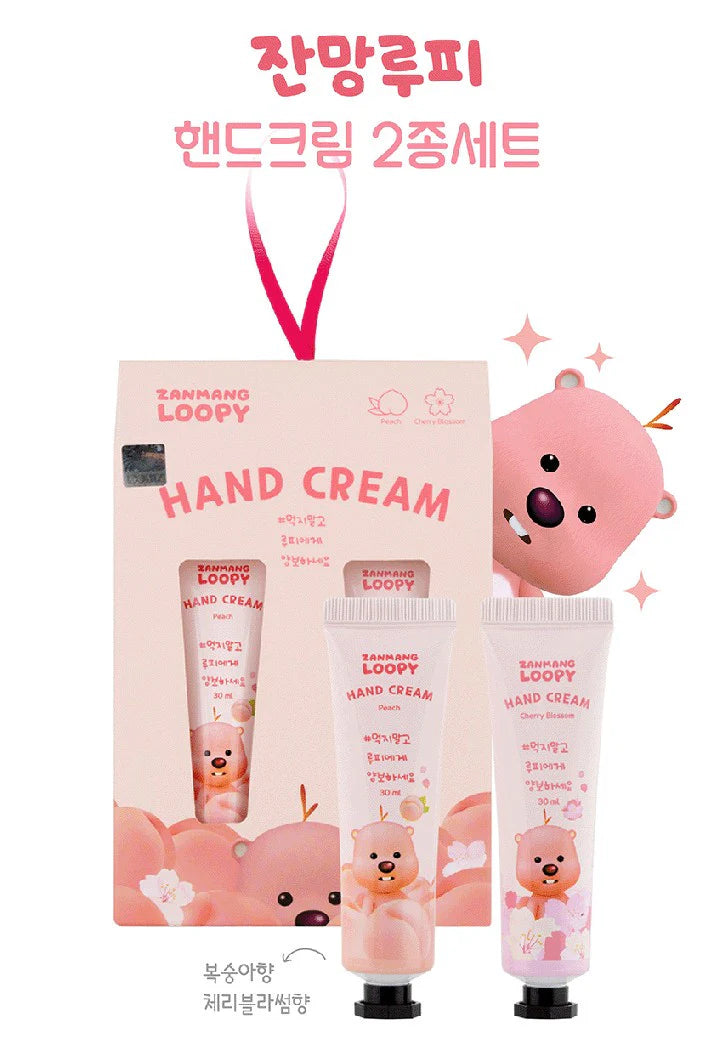 2 SET Zanmang Loopy Character Hand Creams Cute Small Gifts 30ml 2 pieces Peach Cherry Blossom Scent