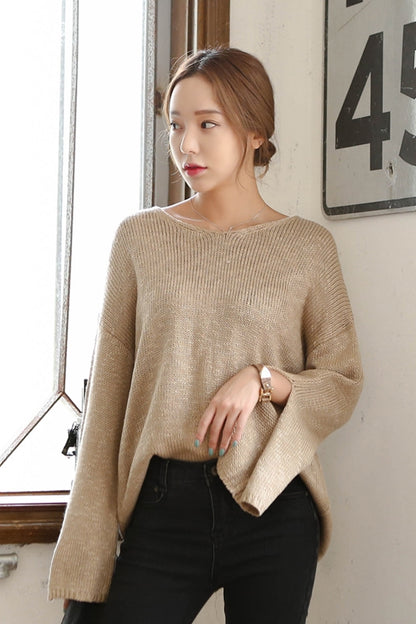 Loose Scoop Neck Knitted Sweaters